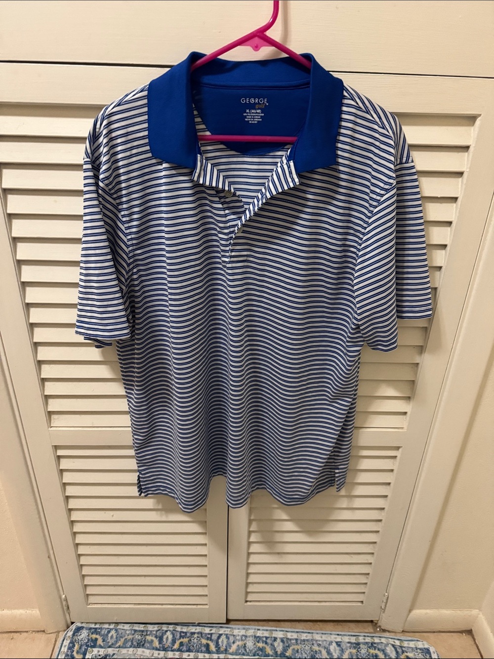 George Men's Navy Blue & White Striped Polo